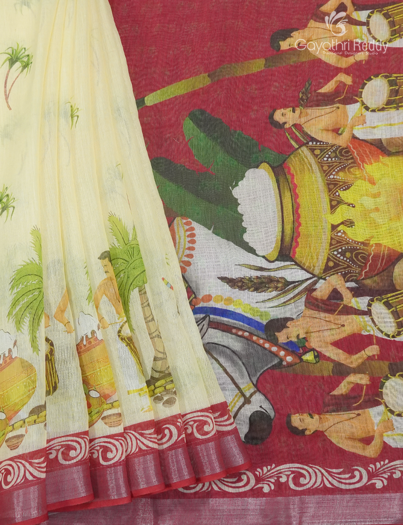 Pure Linen Saree in Light Yellow