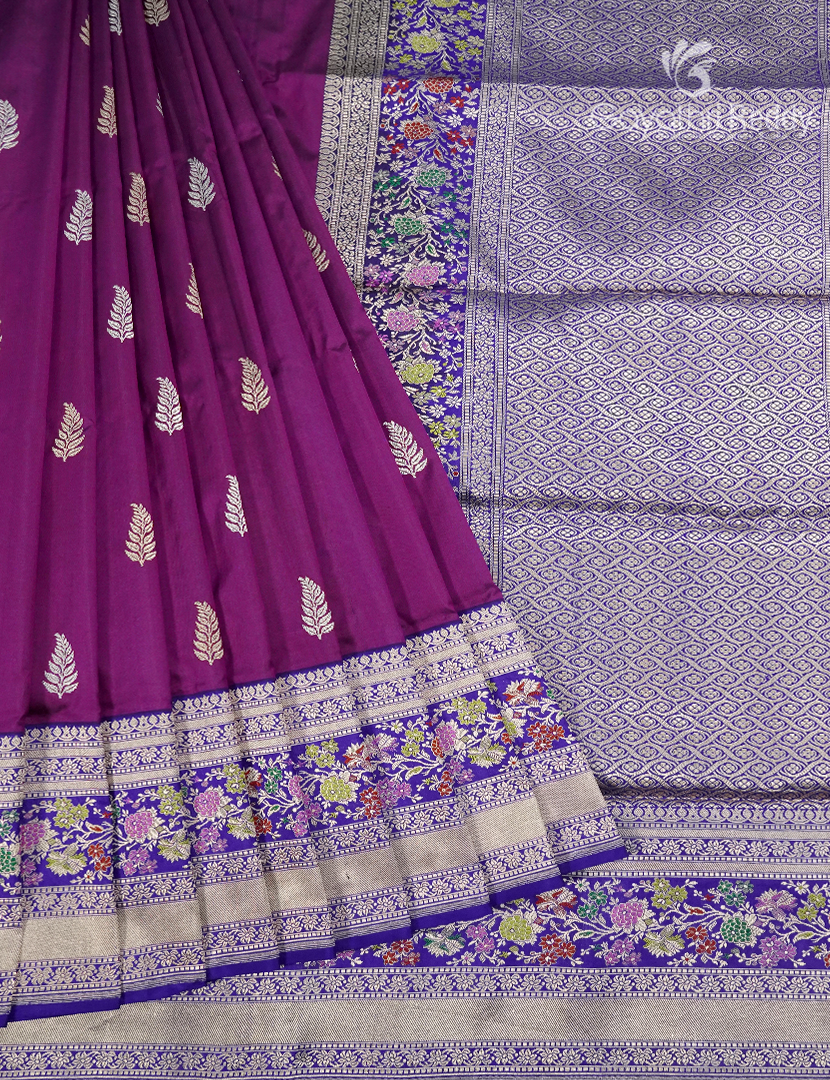 Pure Banaras Kadwa Silk Saree in Deep Purple