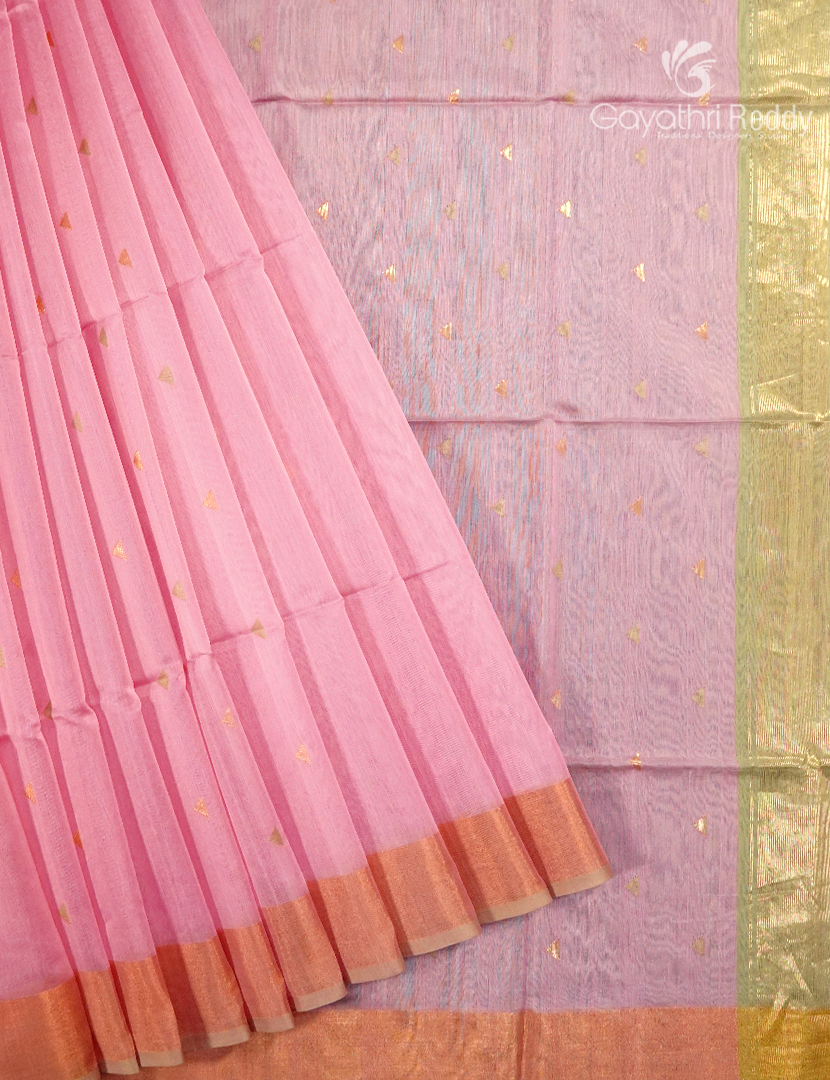 Pure Chanderi Sico Saree in Baby Pink and Pista Green