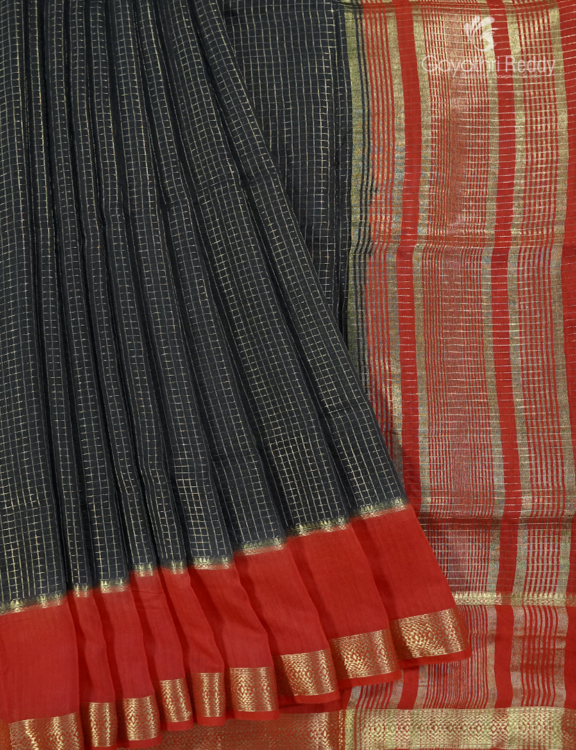 Semi Mysore Crepe Saree in Black and Red