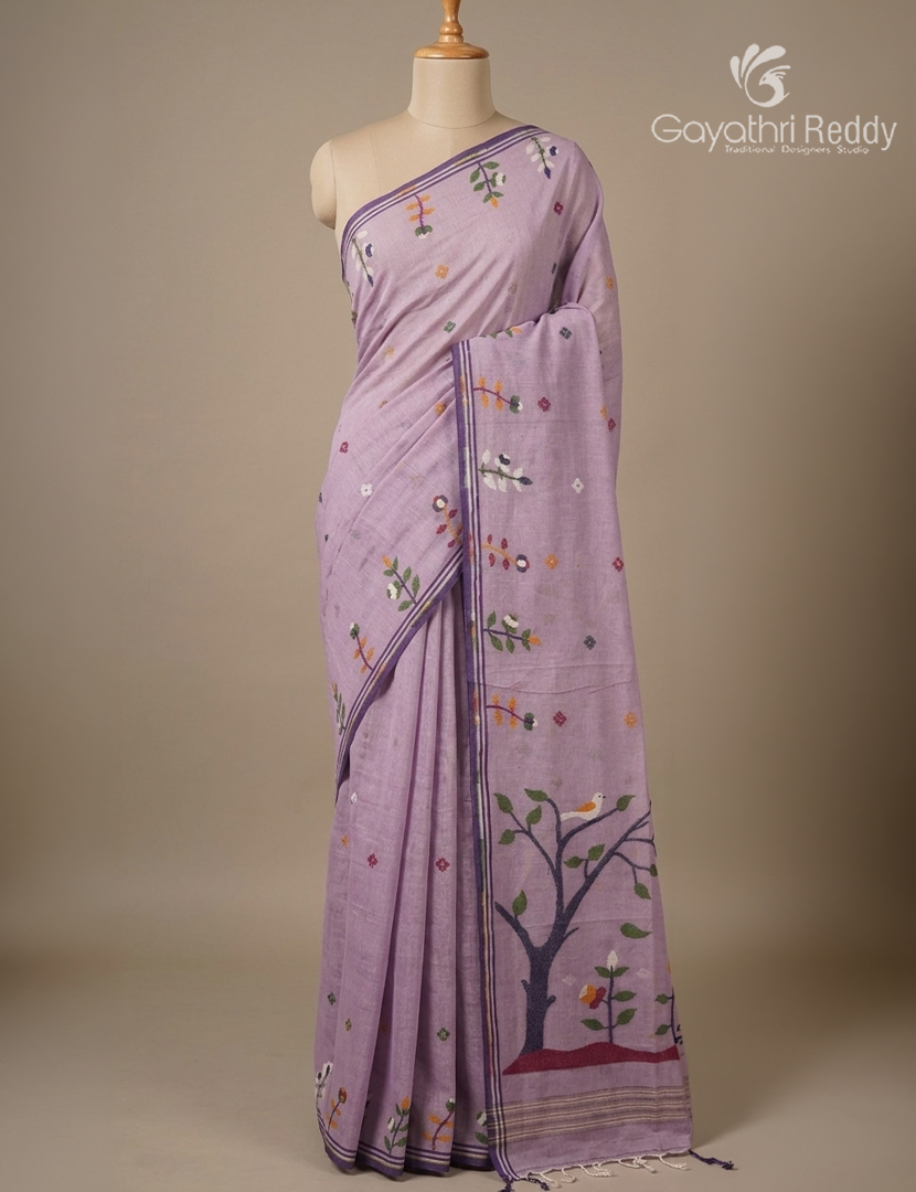 Jamdani Cotton Saree in Baby Pink