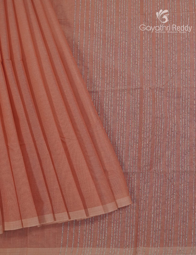 Pure Handloom Cotton Saree in Coral Peach