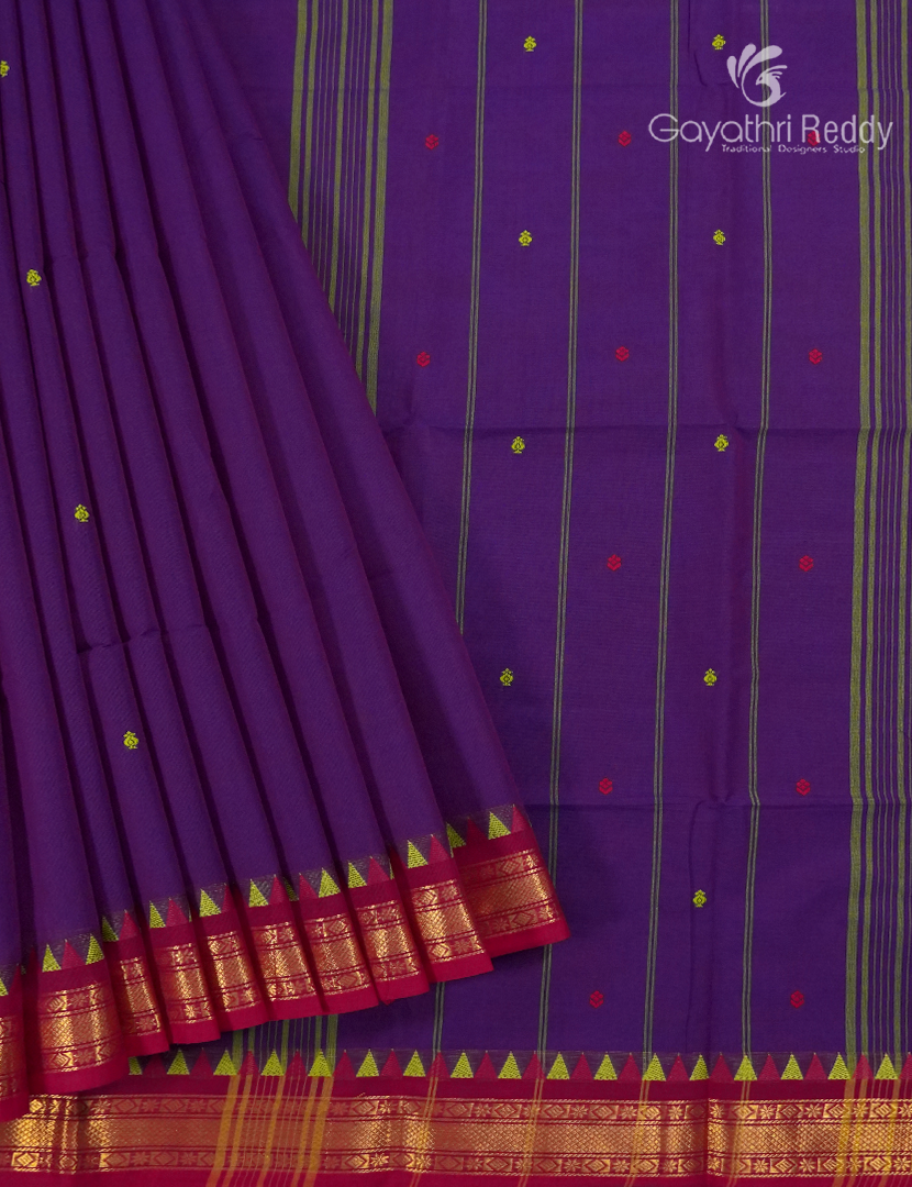 Pure Handloom Cotton Saree in Deep Violet