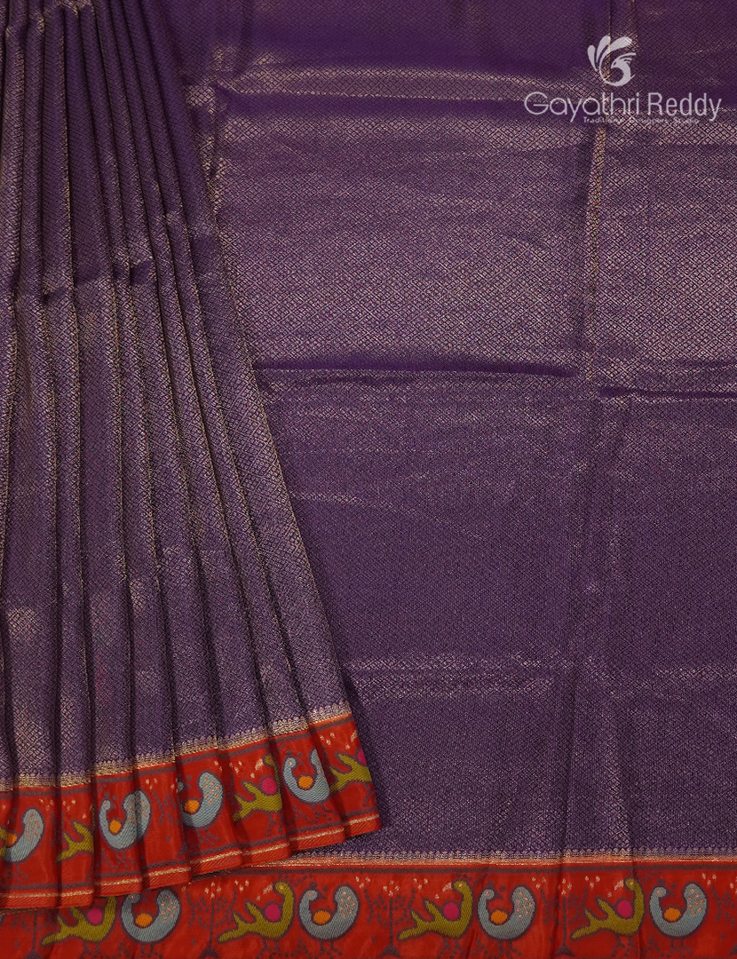 Semi Mysore Silk Saree in Deep Violet and Orange