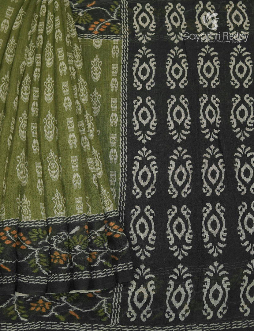 Linen Cotton Saree in Mehendi Green