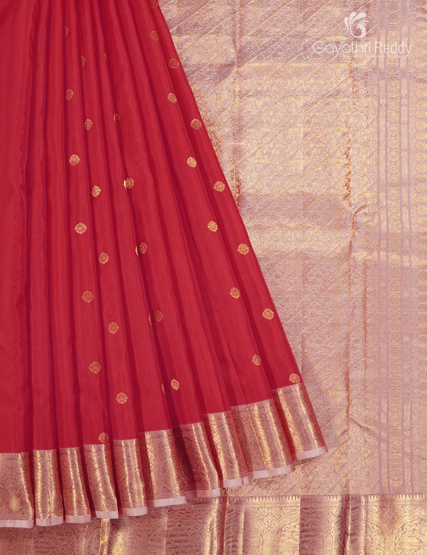 Pure Kanchipuram Silk Saree in Red and Baby Pink