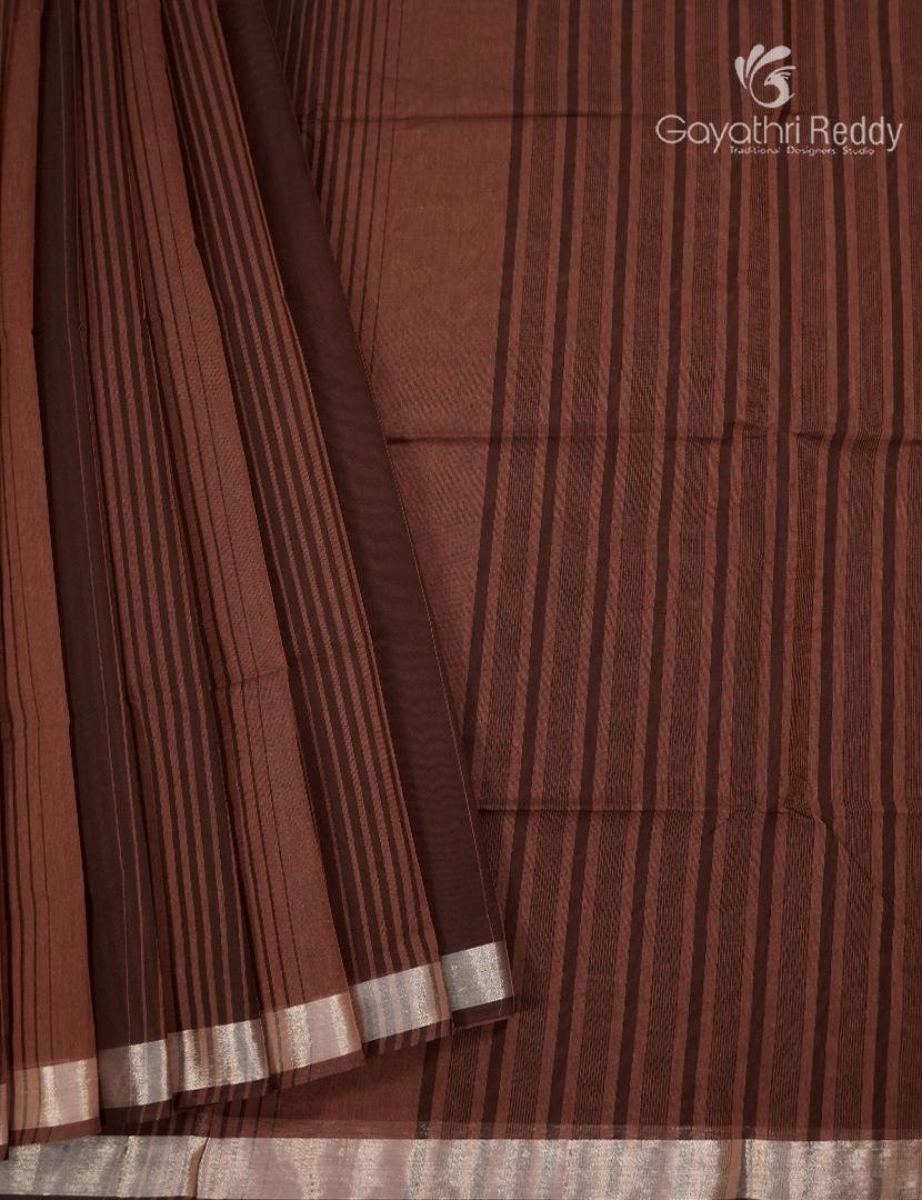 Pure Kanchi Cotton Saree in Light Brown and Deep Brown