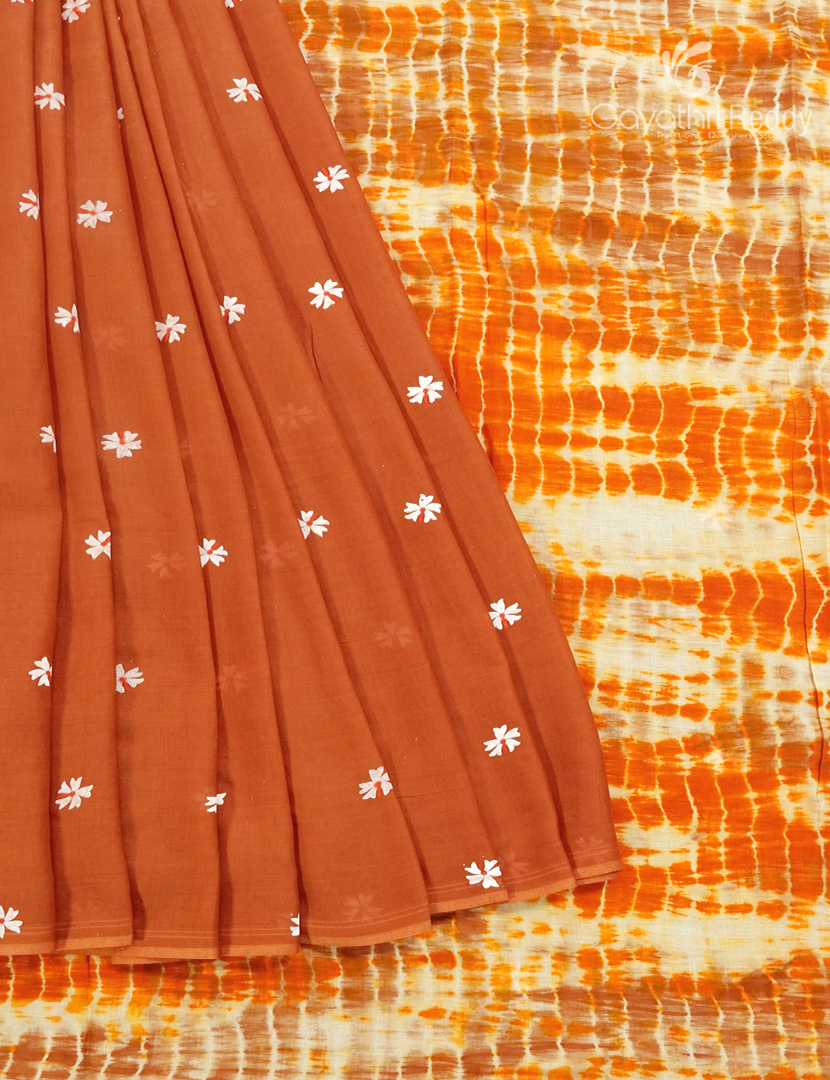 Pure Mul Mul Cotton Saree in Rust Orange