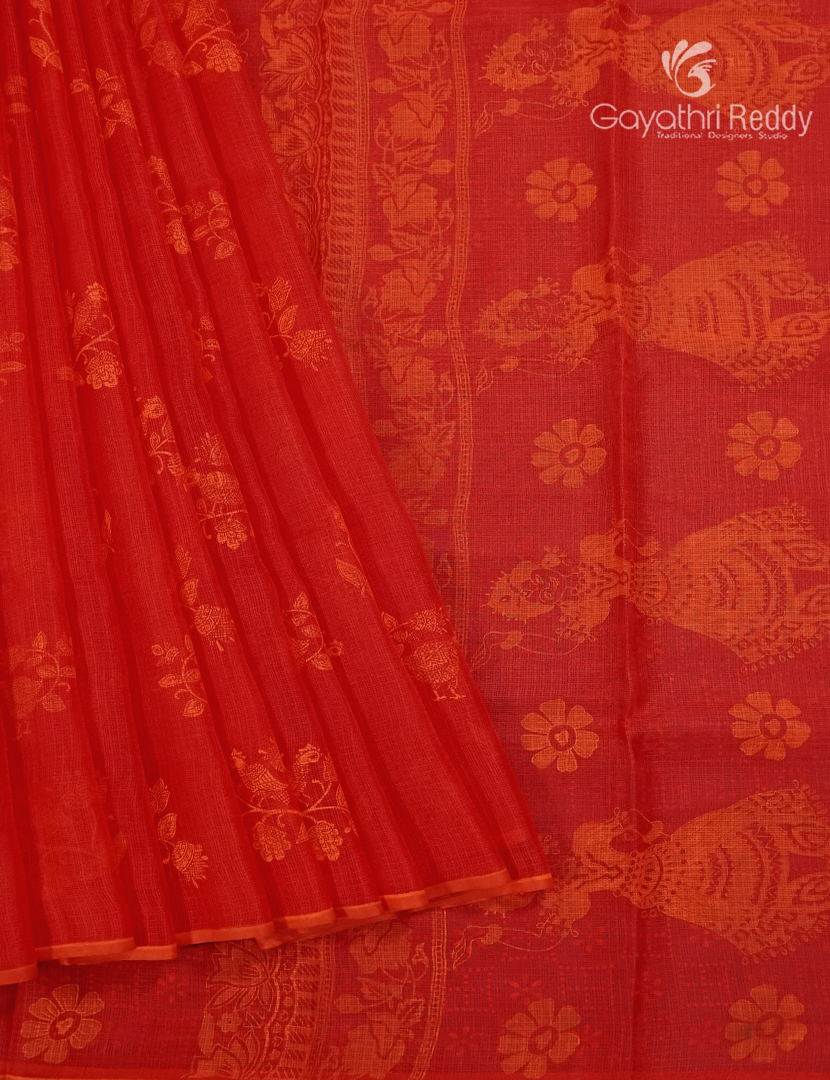 Kota Printed Saree in Red