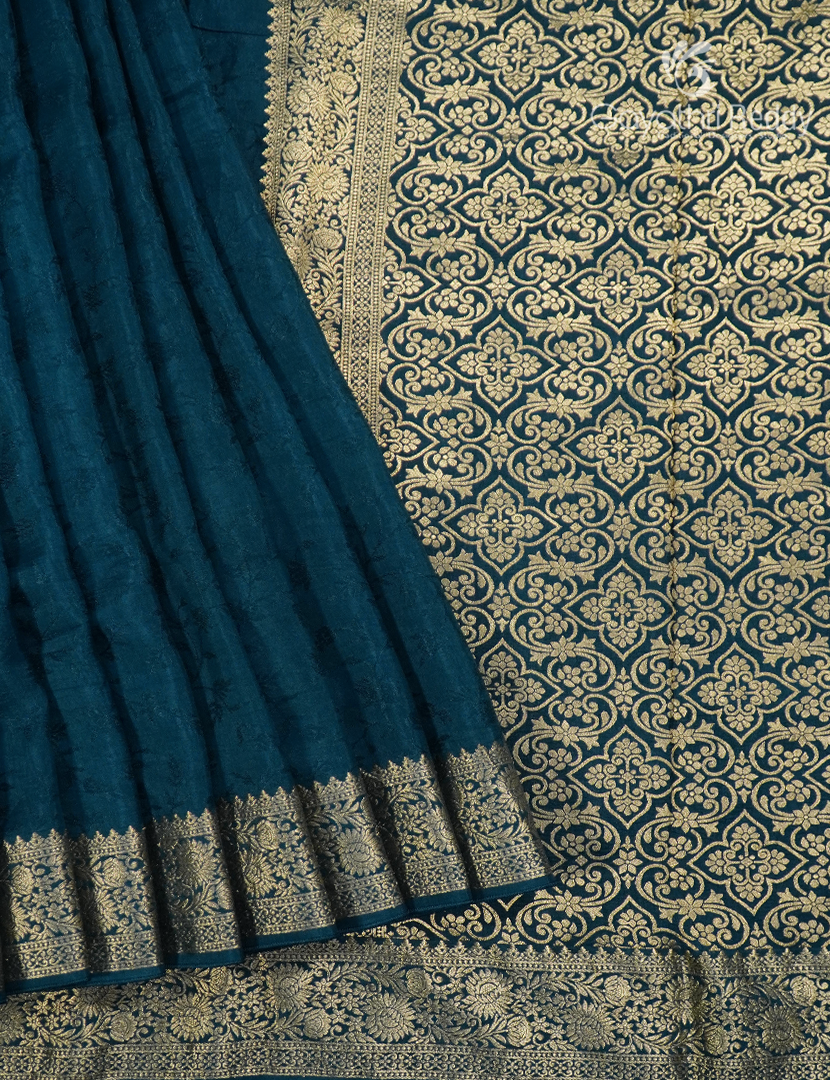 Semi Mysore Crepe Saree in Deep Peacock Blue