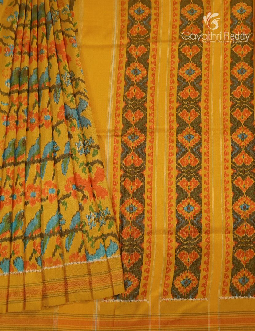 Pure Ikat Silk Saree in Yellow