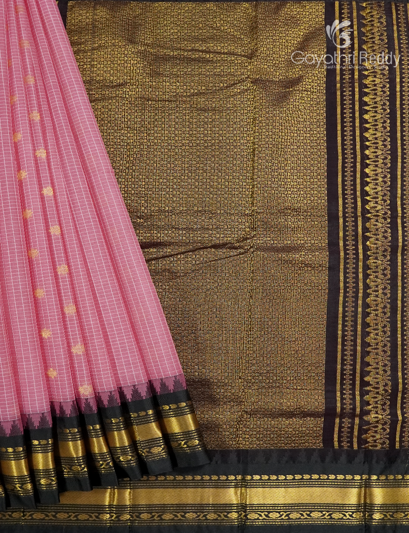 Pure Gadwal Cotton Saree in Blush Peach and Deep Blue