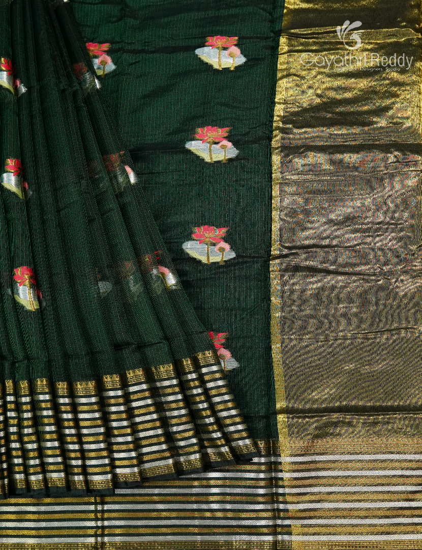 Pure Silk Kota Saree in Bottle Green