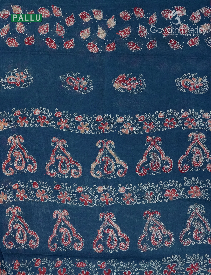 Cotton Batik Print Saree in Indigo Blue