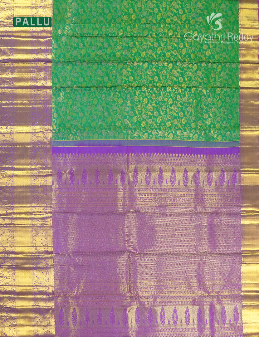 Pure Kanchipuram Silk Bridal Saree in Parrot Green  and Purple
