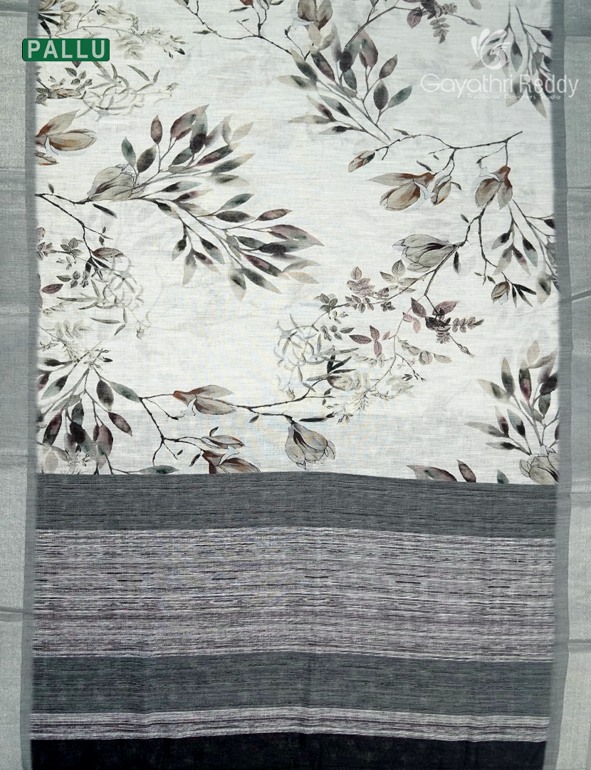 Linen Silk Saree in White and Black