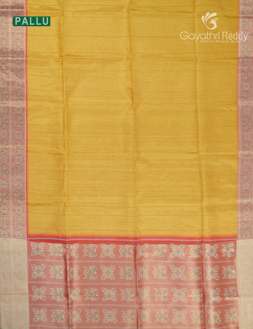 Semi Tussar Saree in Golden Yellow and Orange