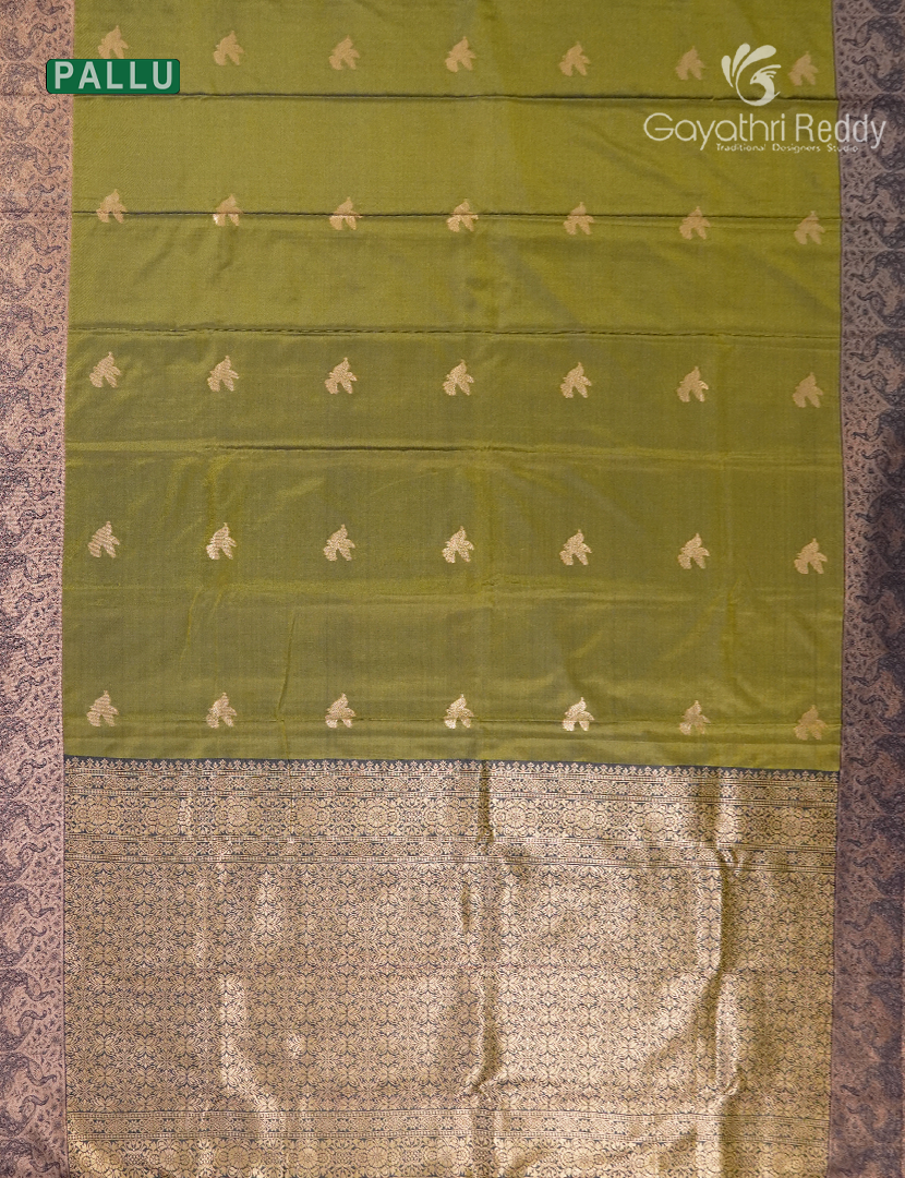 Semi Kanchipuram Art Silk Saree in Olive Green