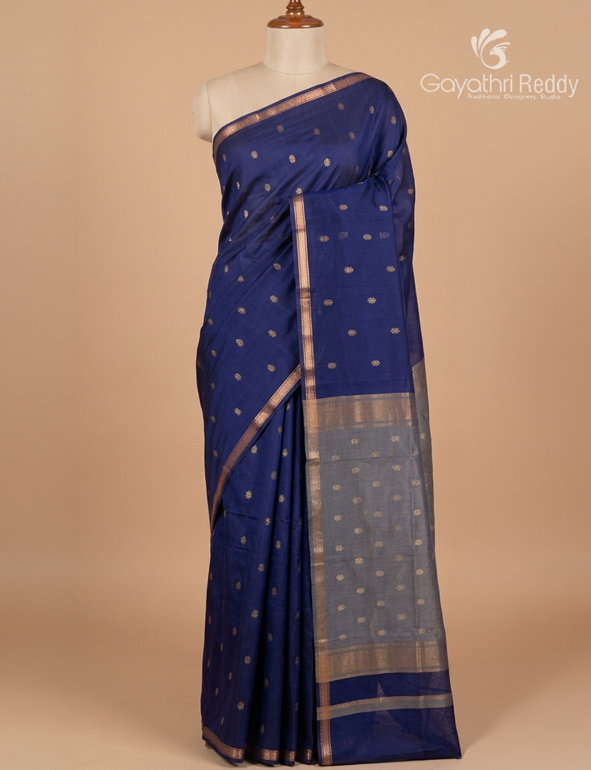 Kanchipuram Sico Saree in  Navy Blue and Grey