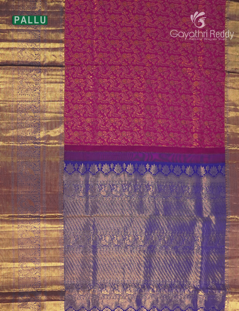 Pure Kanchipuram Bridal Silk Saree  in Deep Pink and Blue