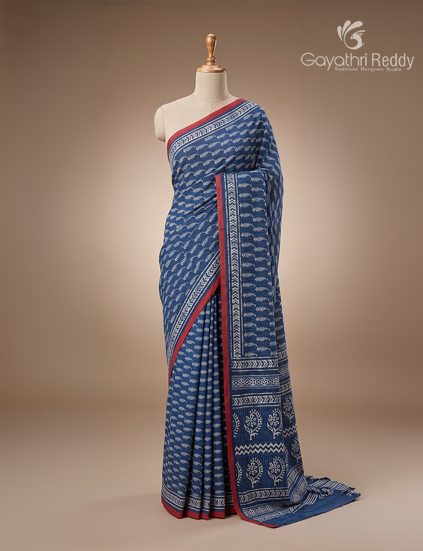 Vidharbha Cotton Saree in Indigo Blue