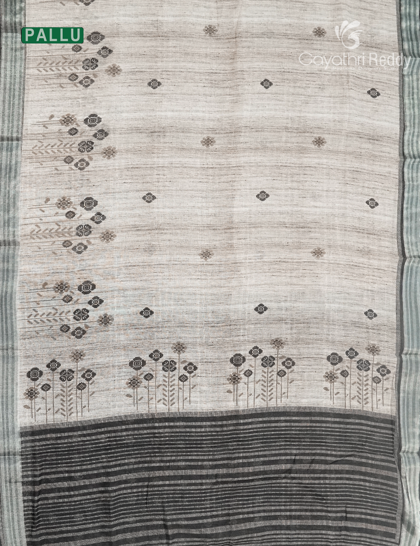 Linen Silk Saree in Cream and Black