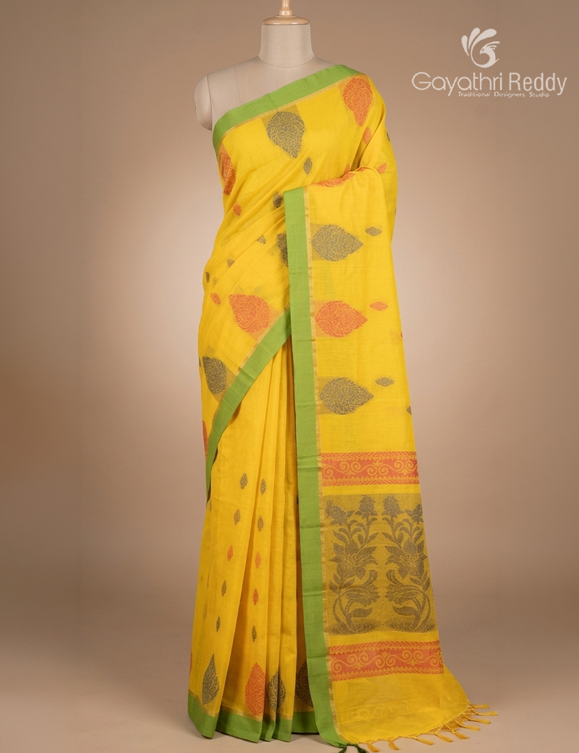 Pure Kanchi Cotton Saree in Yellow