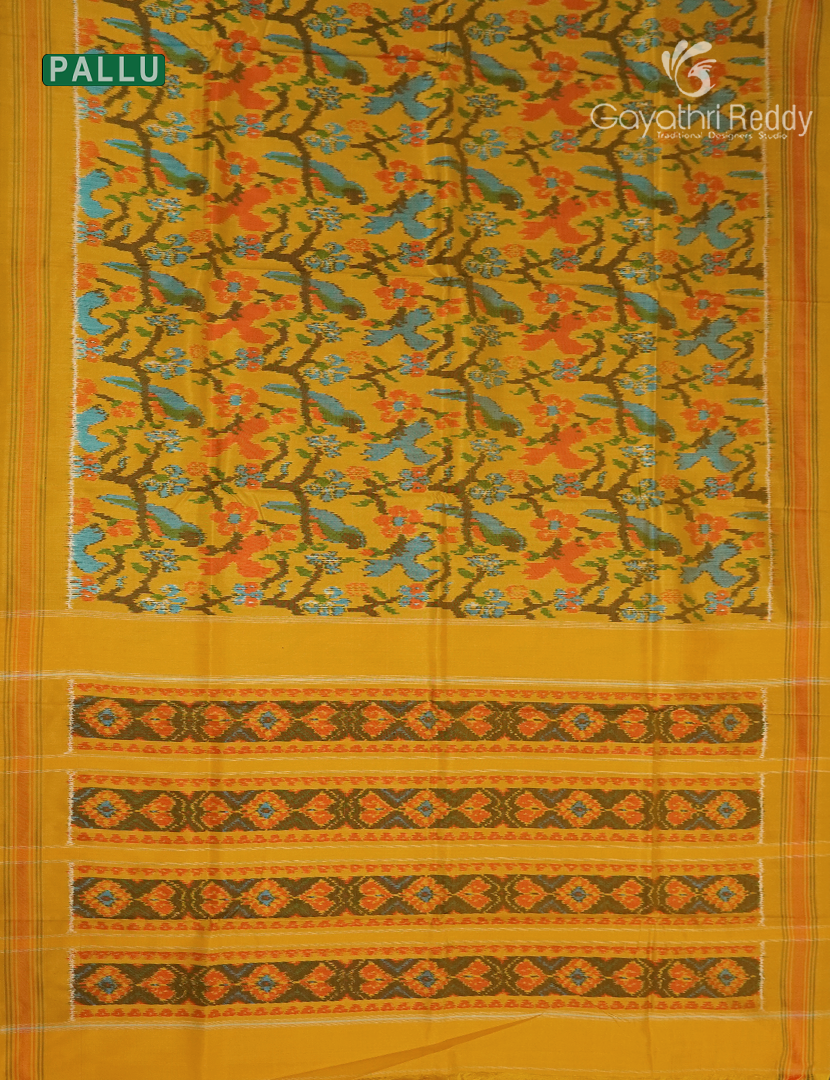 Pure Ikat Silk Saree in Yellow