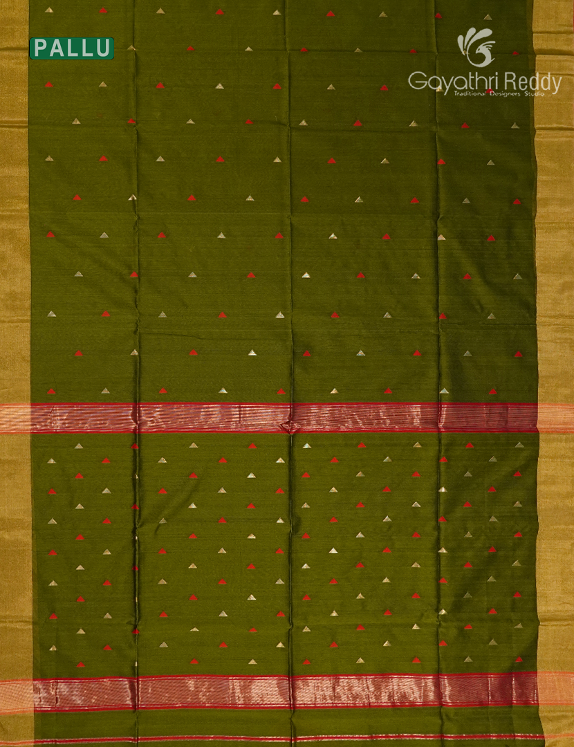 Pure Chanderi Sico Saree in Olive Green