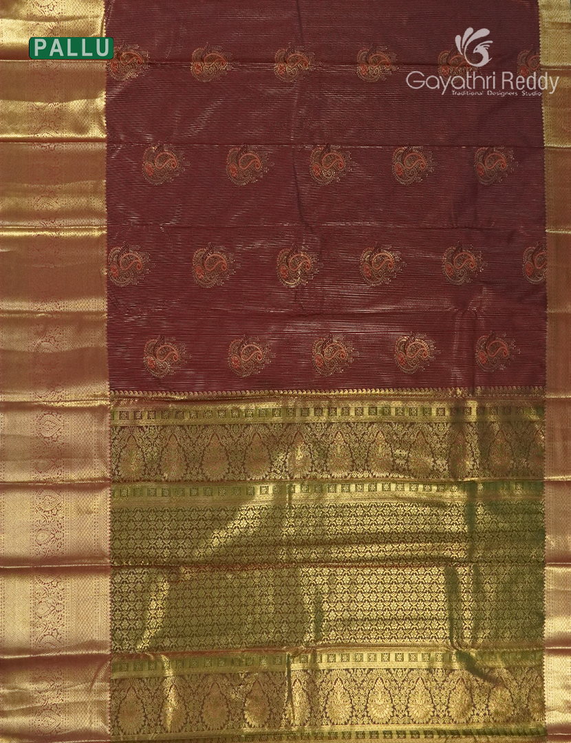 Semi Kanchipuram Silk Saree in Maroon and Deep Brown