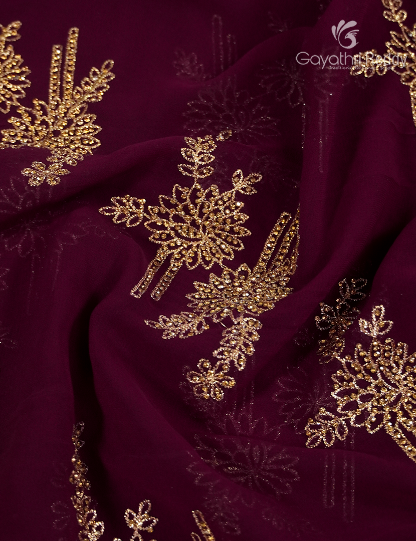 Georgette Fancy Saree in Deep Plum