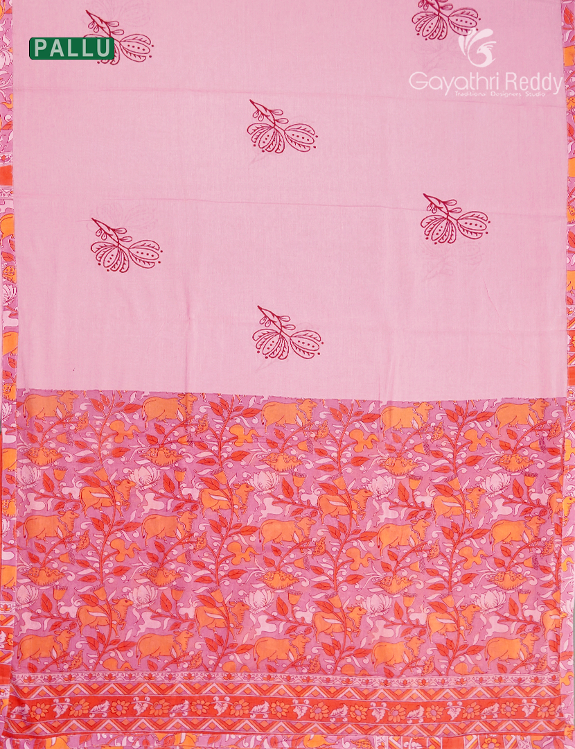 Pure MulMul Cotton Saree in Baby Pink and Orange