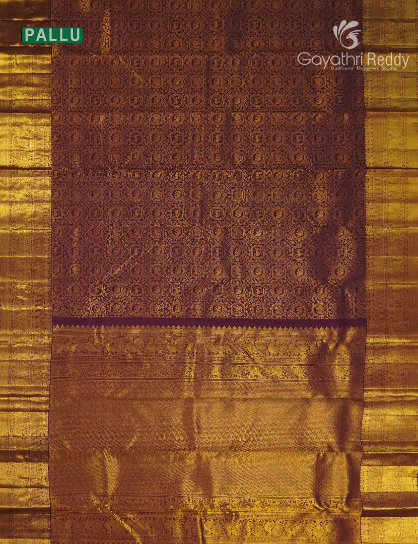 Pure  Kanchipuram Silk Saree in Deep Burgundy (Brocade Pattern )