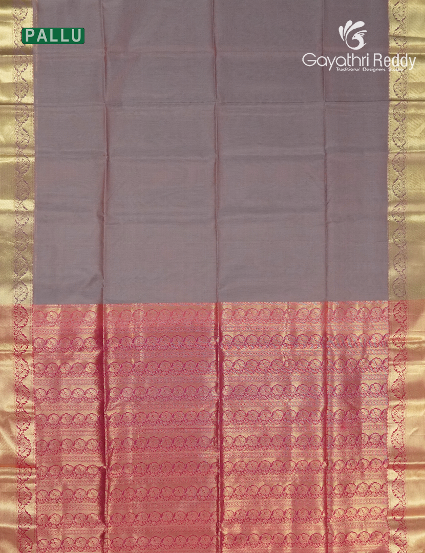 Pure Kanchipuram Sico Saree in Dual Tone of Grey and Red