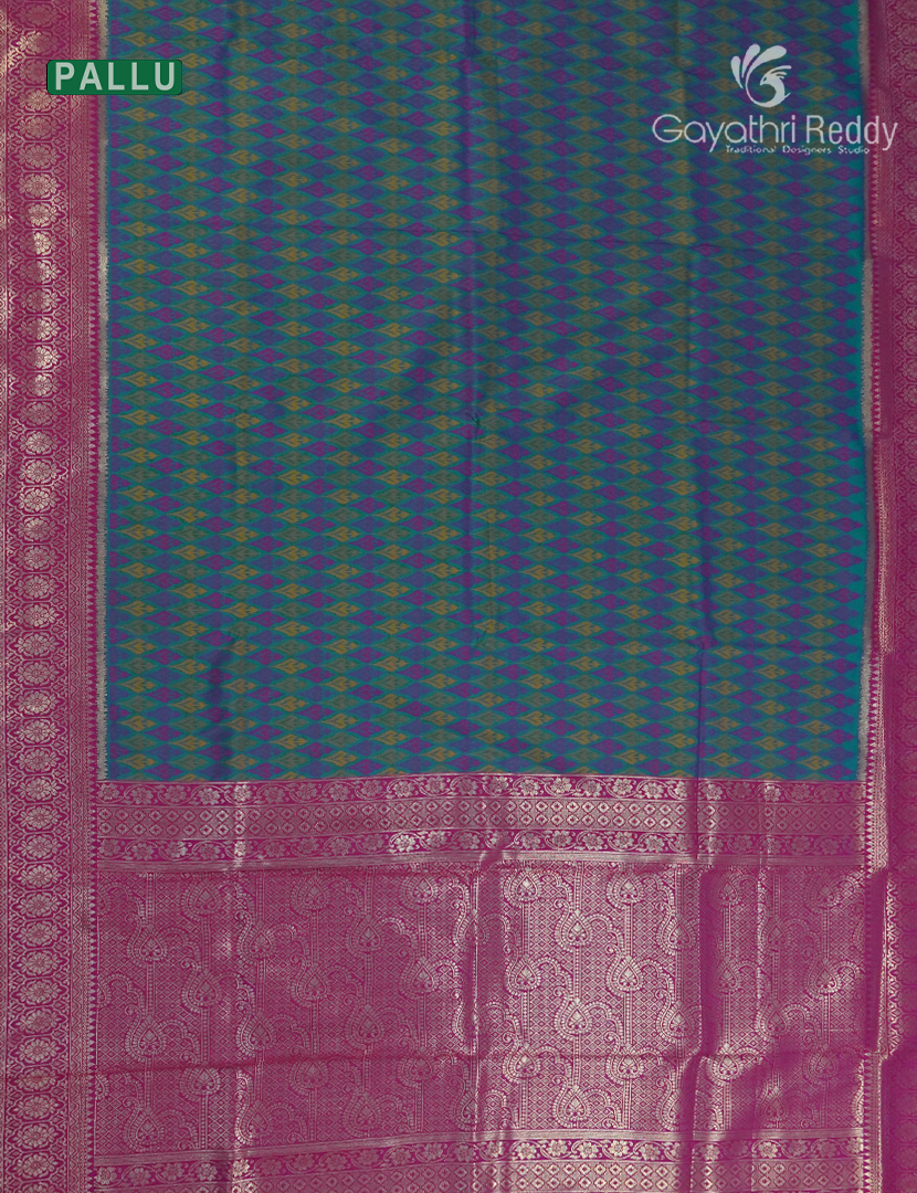 Semi Kanchipuram Art Silk Saree in Deep Peacock Green and Magenta