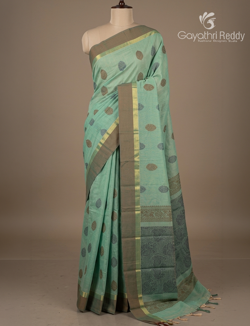 Pure Kanchi Cotton Saree in Mint Green
