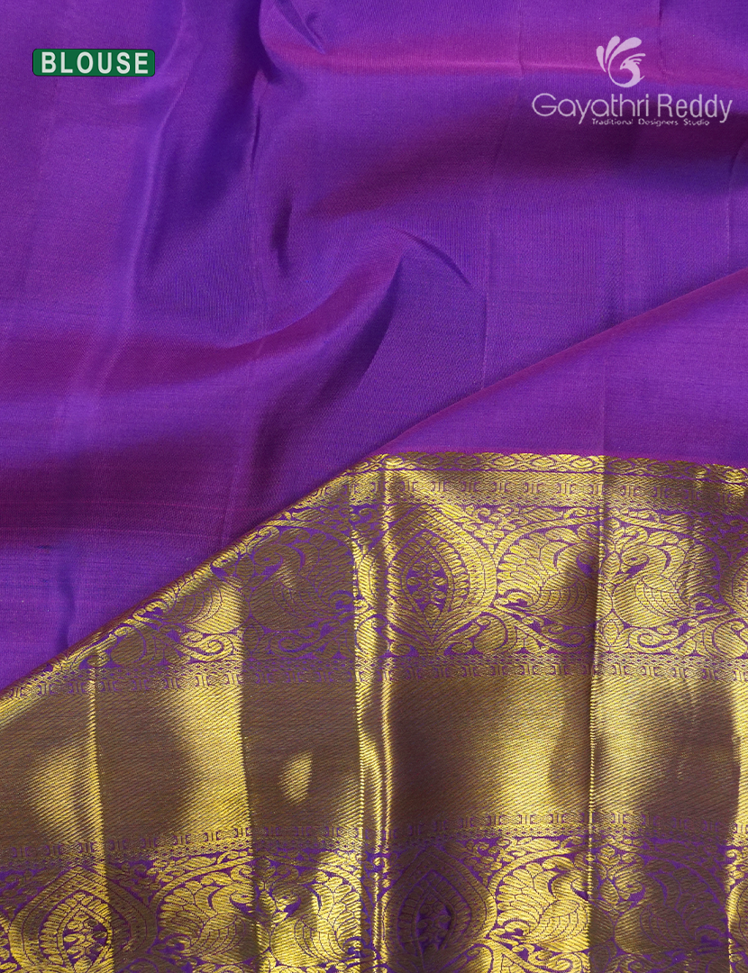 Pure Kanchipuram Silk Bridal Saree in Parrot Green  and Purple