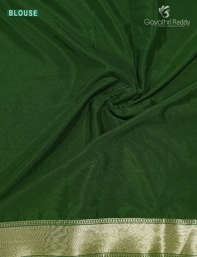 Semi Mysore Crepe Saree in Rani Pink and Bottle Green