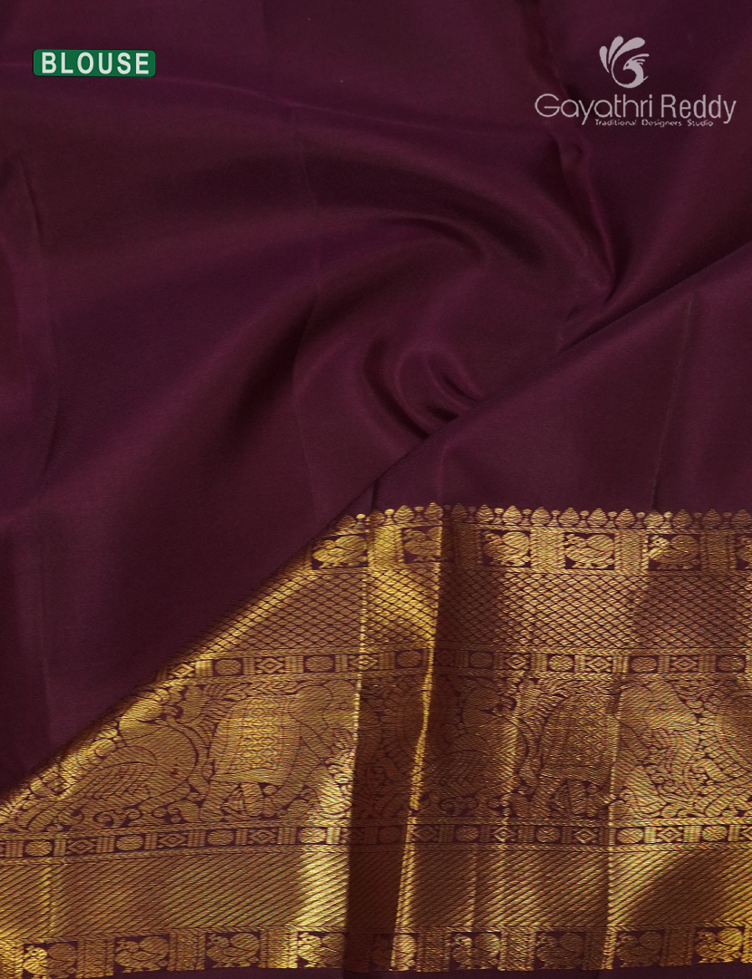 Pure  Kanchipuram Silk Saree in Deep Burgundy (Brocade Pattern )