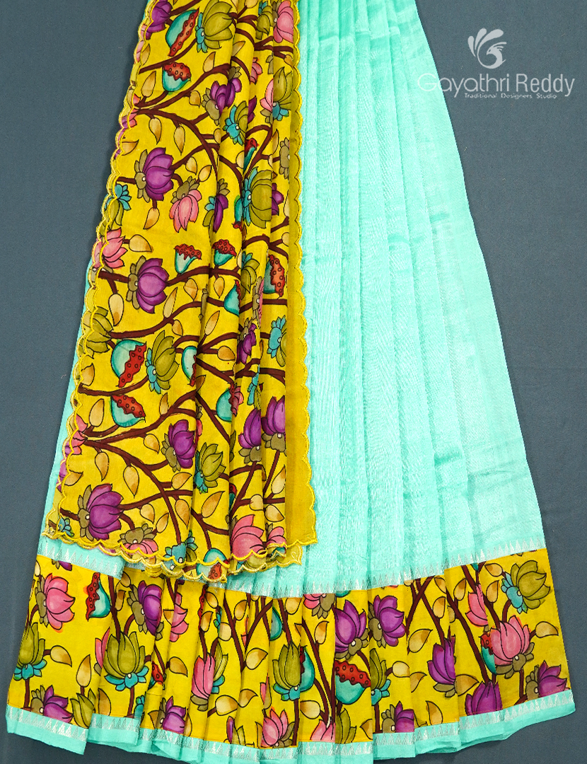 Pure Mangalagiri Langa Voni Set in Neon Green