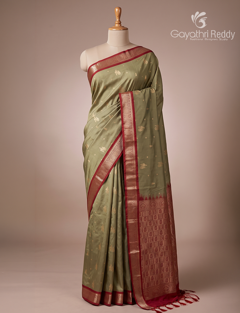 Soft Silk Saree in Grey and Deep Rust