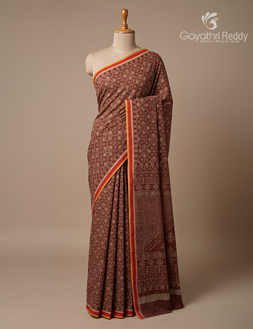 Vidharbha Cotton Saree in Deep Rust
