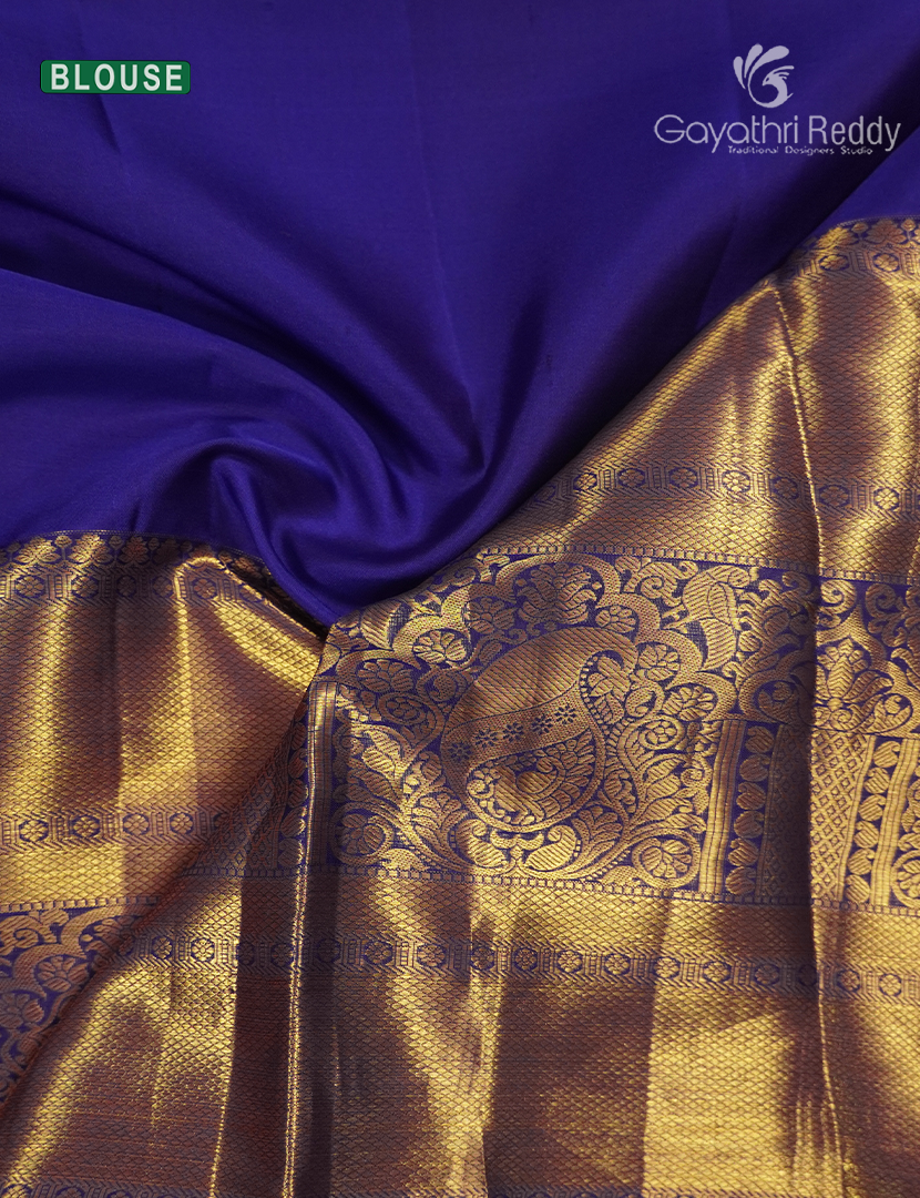 Pure Kanchipuram Bridal Silk Saree  in Deep Pink and Blue