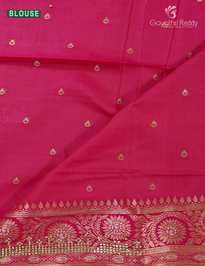 Semi Kanchipuram Silk Fancy  Saree in Off-White and Pink