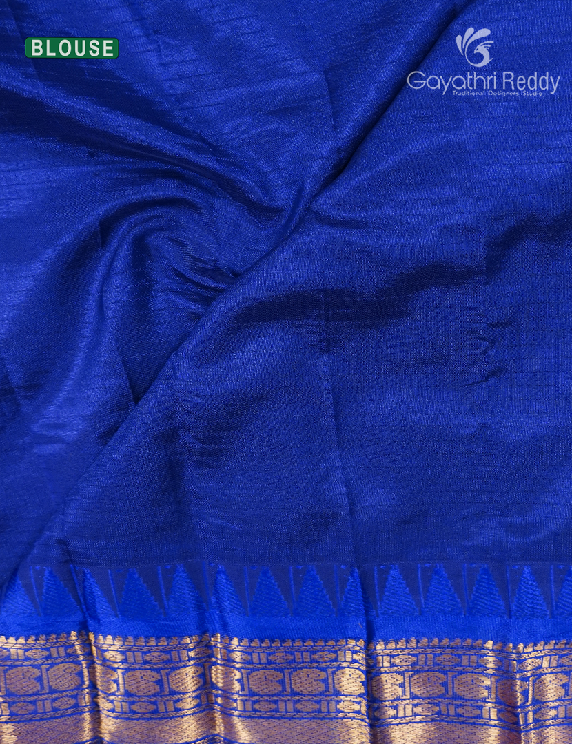 Pure Gadwal Cotton Saree in Neon Green and Deep Blue