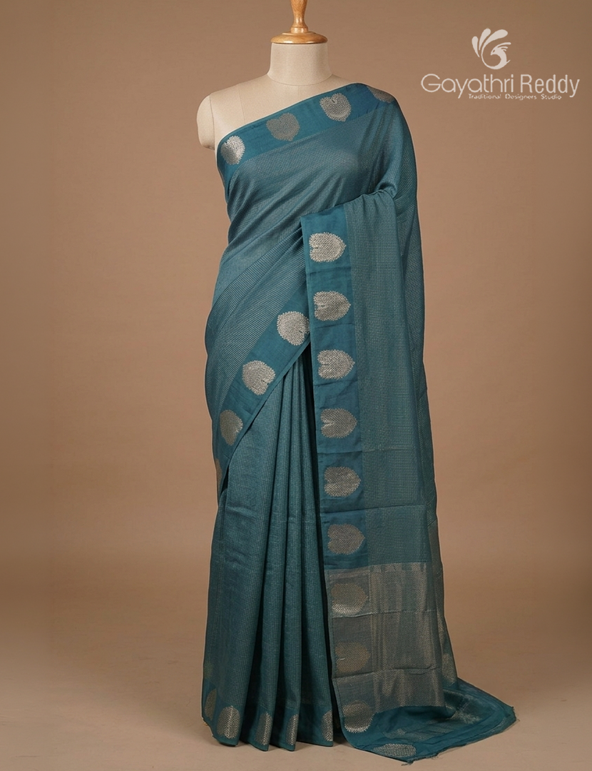 Semi Mysore Crepe Saree in Peacock Blue