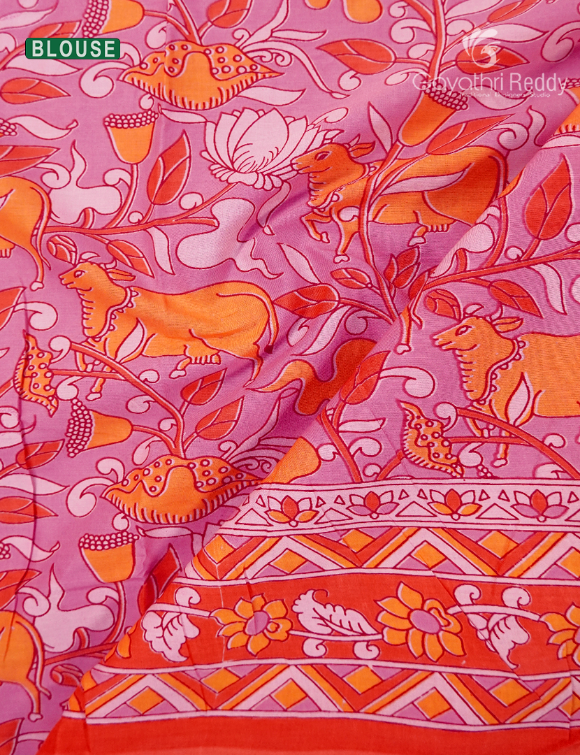 Pure MulMul Cotton Saree in Baby Pink and Orange