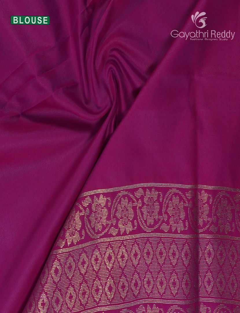 Semi Kanchipuram Art Silk Saree in Deep Peacock Green and Magenta
