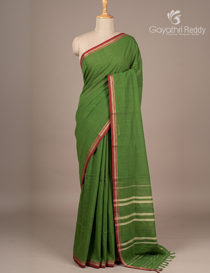 Pure Narayanpet Cotton Saree in Deep Green