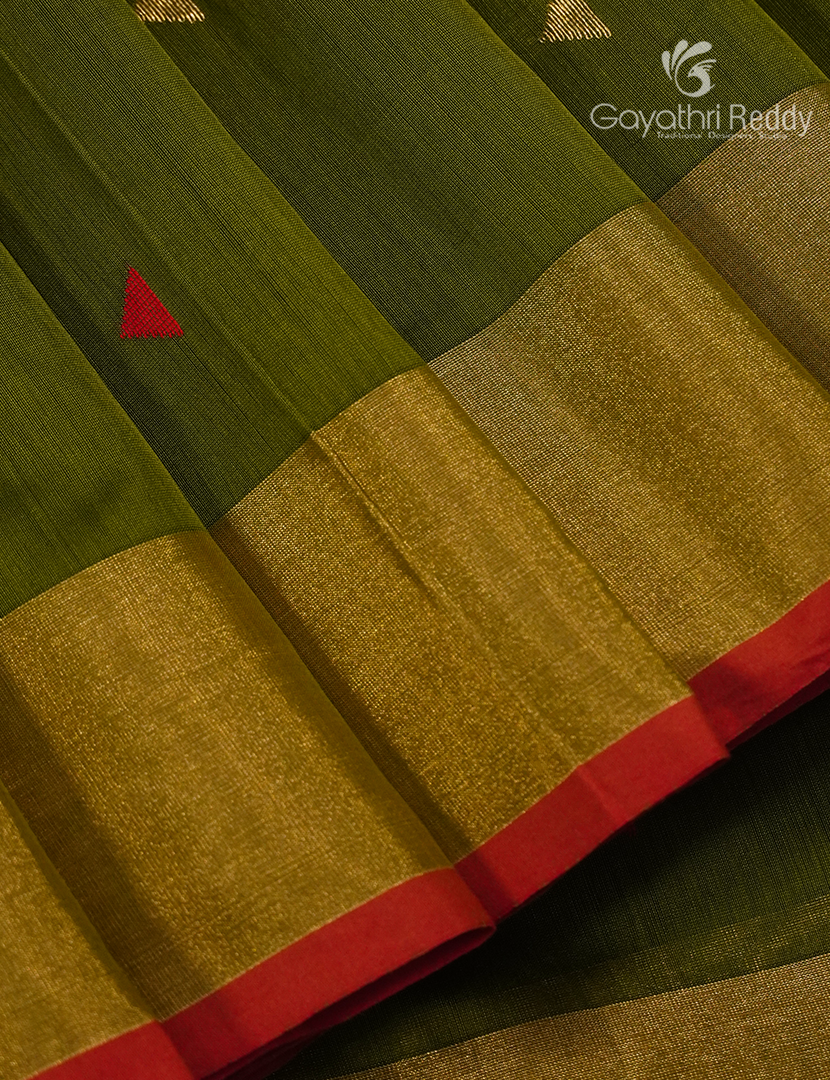 Pure Chanderi Sico Saree in Olive Green